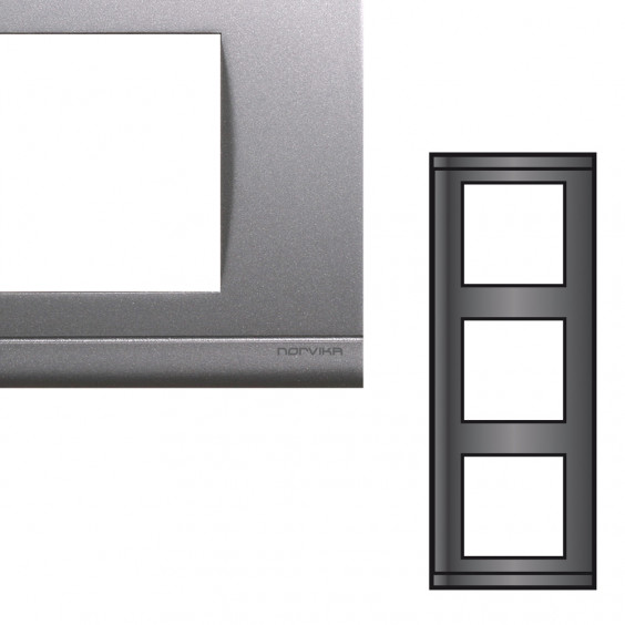 NORVIKA Plaque Triple Verticale Entraxe 71mm Gris alu 