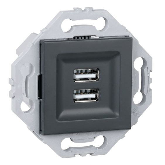 Prise Chargeur USB + Support Anthracite NOANE