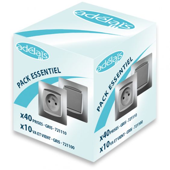 Pack Démarrage Gris ADELAIS : 40 prises + 10 Va-et-Vient + Plaques