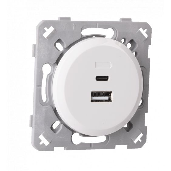 Prise Chargeur Mixte Usb / Usb-C Blanc EPURE