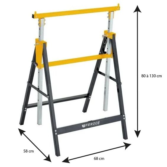 Tréteau télescopique pliable 200Kg avec hauteur réglable de 80 à 130cm FEROCE