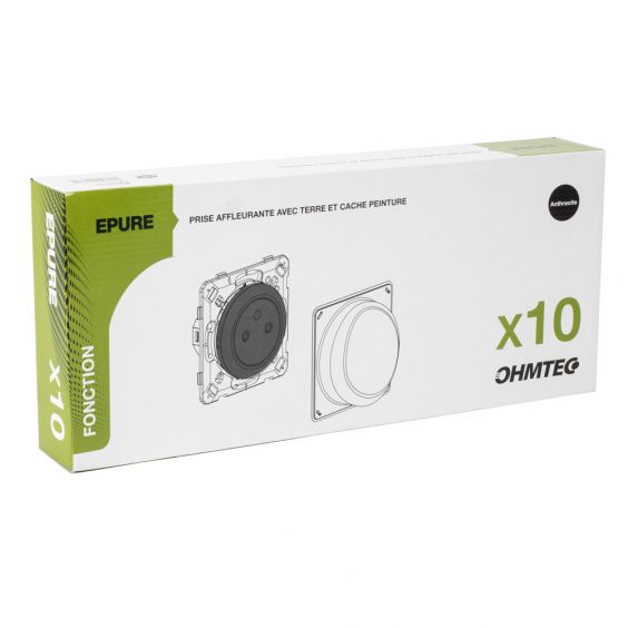 OHMTEC Epure Lot 10 Prises affleur anthracite + cache peinture 