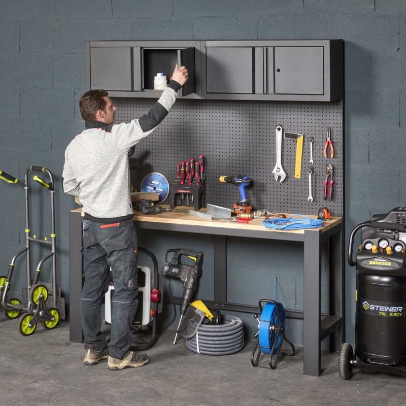 Garage d'établi 120 cm avec armoires à outils
