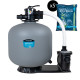 Groupe de filtration 1.5CV 22m³/h Ø635mm vanne Top 6 voies + Verre filtrant 0,5-1,0mm 5x25 Kg