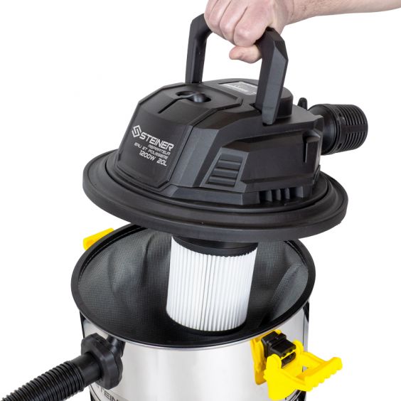 Aspirateur eau et poussières 20L inox 1200W sans sac + fonction souffleur STEINER