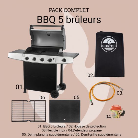 Pack complet BBQ à gaz 5 feux ROSTER
