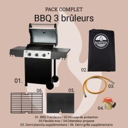 Pack complet BBQ à gaz 3 feux ROSTER