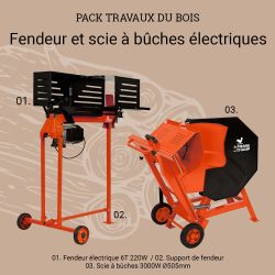 Pack fendeur de bûches électrique 6T 2200W avec support + scie à bûches 3000W Ø505mm