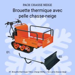 Brouette thermique 196cc benne extensible charge 300Kg + lame chasse-neige
